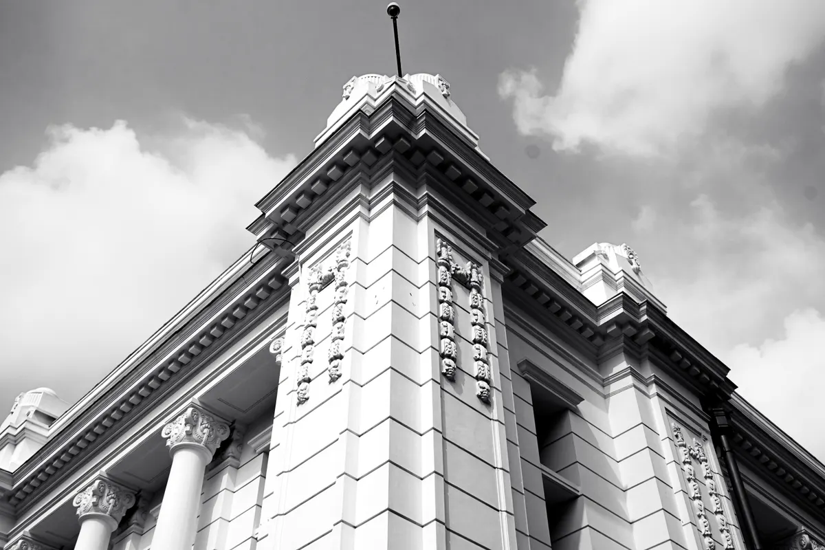 Detailed classical building facade illustrating architectural heritage reconstruction