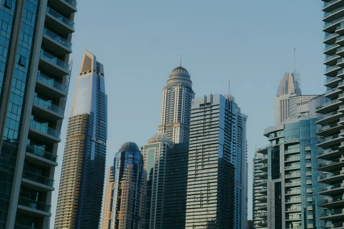 Modern skyscrapers and high-rise architectural towers in Dubai.